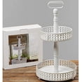 thumbnail image 2 of Emilia Double Tiered Etagere Server Stand, Rustic White, Circular Cake Display, Distressed Finish, Vintage Style, 19 Inches Tall, Wood and Metal, 2 of 7