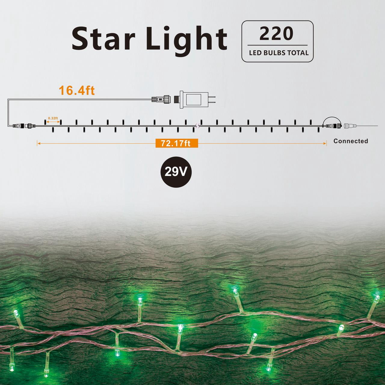 Beatineon Christmas String Lights, 72FT 220LED Indoor Outdoor Lights with 8 Functions & Timer, Connectable Transparent Wire for Holiday Home Decor,Green