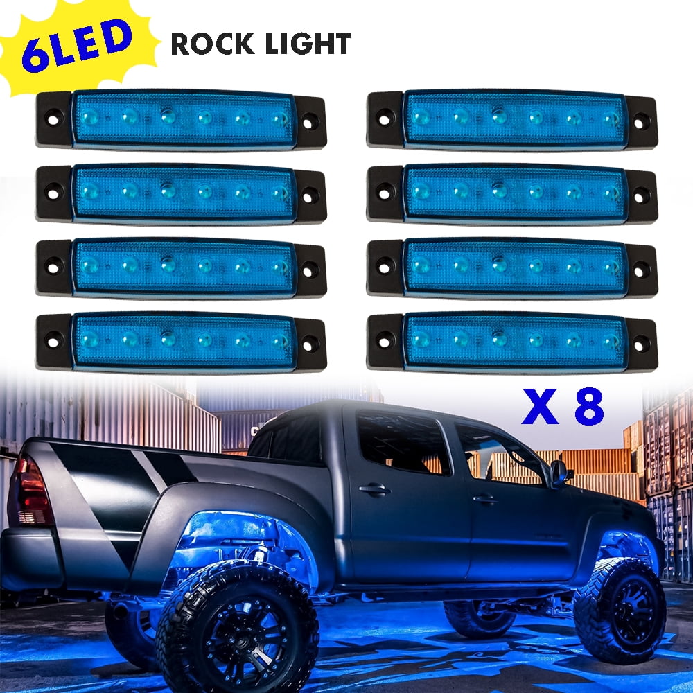GTP 8 pcs Automobiles Underbody Rock Lights Blue LEDs Underglow Light