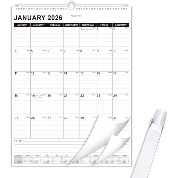 Calendario de Pared Dayvorax 2026-2027 22x15 cm con Papel Grueso