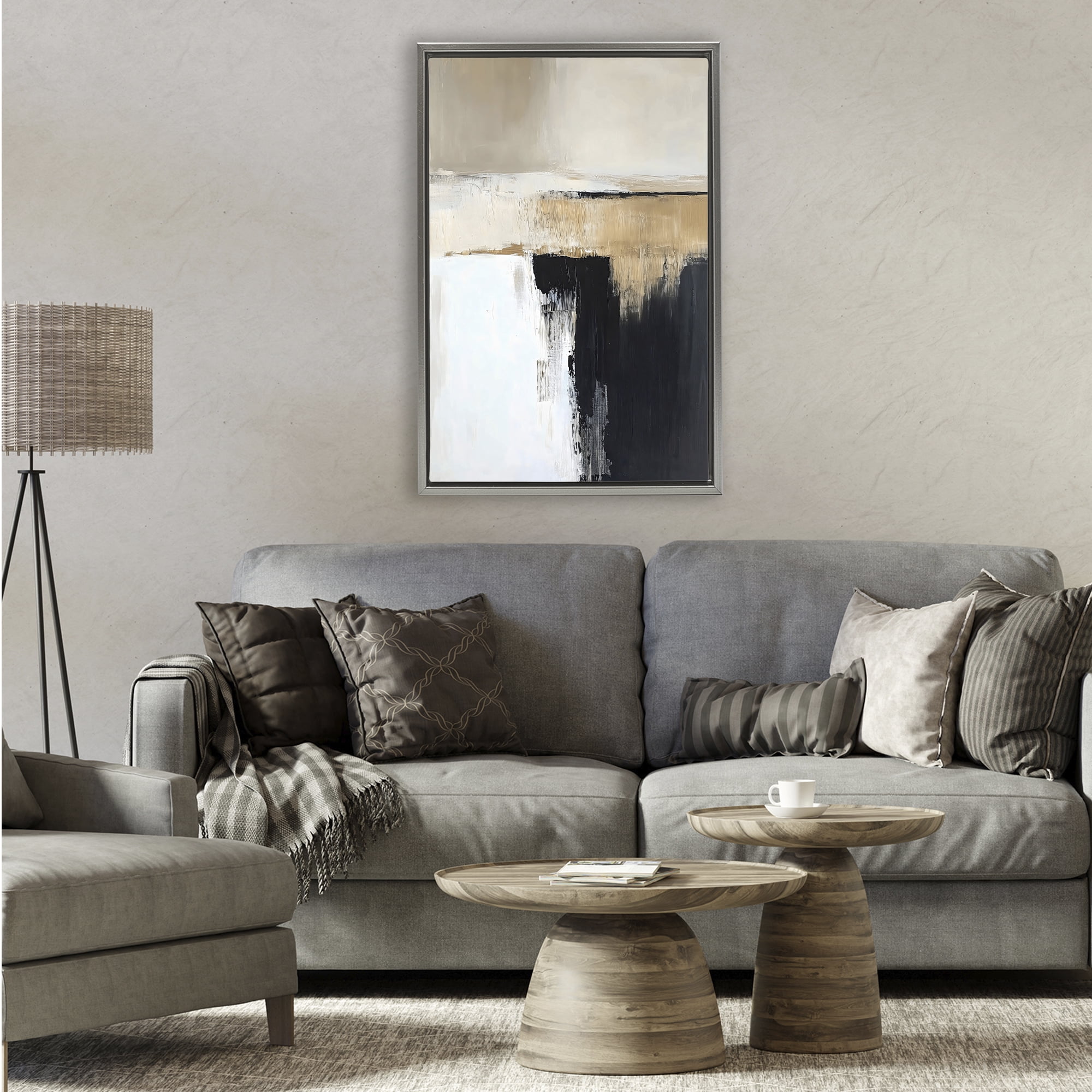 Stupell Industries Desert Horizon Muted Abstract Gray Framed Floater Canvas Wall Art, design by Gina Kelly
