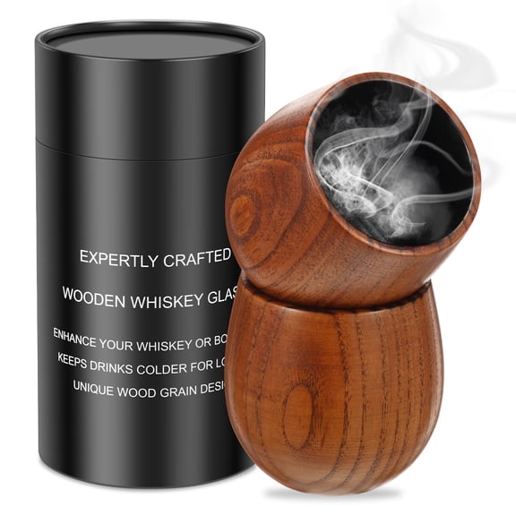 2Pcs Wood Whiskey Glasses 84oz Handcrafted Charred Bourbon Tumbler Premium Wood Cocktail Cup for Men Dad Husband Father Birthday Present