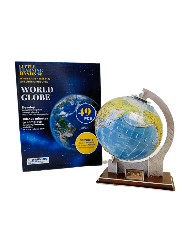 Little Learning Hands 3D Puzzles for Adults and Kids | World Globe 3D Puzzle | Earth Globe Model Kit Building Kit | Birthday Gifts for Children, Teens and Adults | 49 Pieces
