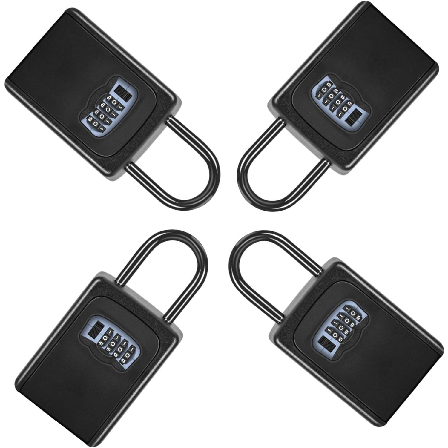 Portable Key Lock Box for House Key, Weatherproof Resettable Code House Key Safe Security Lock(4 Pack, Black)