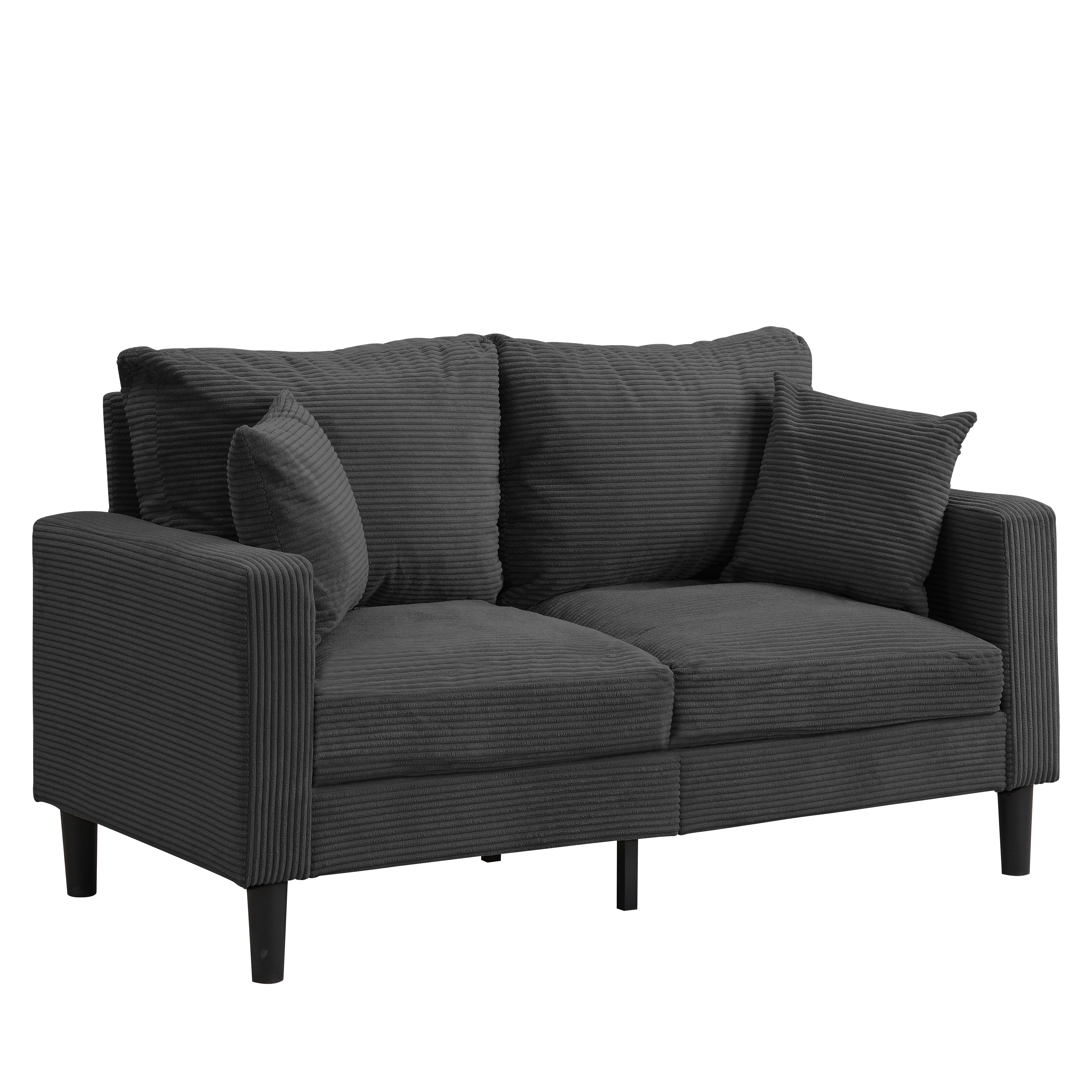 Aukfa Corduroy 2-Seater Loveseat Sofa, 57"W x 27.6"D, Small Space Friendy, Black