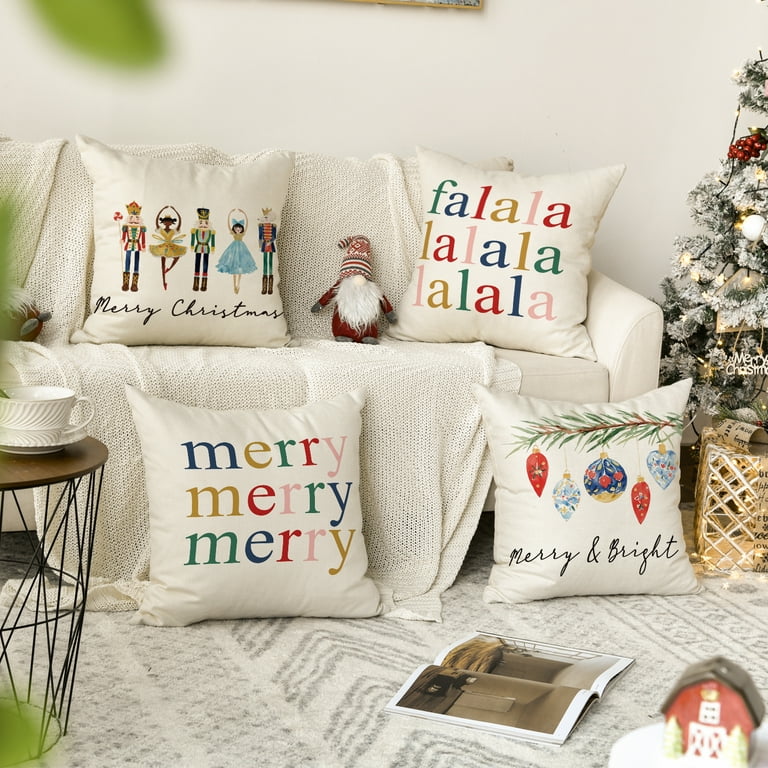 Smile Merry Christmas Nutcracker Throw Pillow Covers 16 x 16 Inch Winter Holiday Party Cushion Case Decoration for Sofa Couch Set of 4 Walmart
