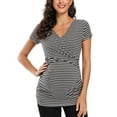 thumbnail image 2 of Delliss Womens T Shirts short Sleeve V Neck Basic Tee Soft Casual fashion striped Tops, 2 of 6