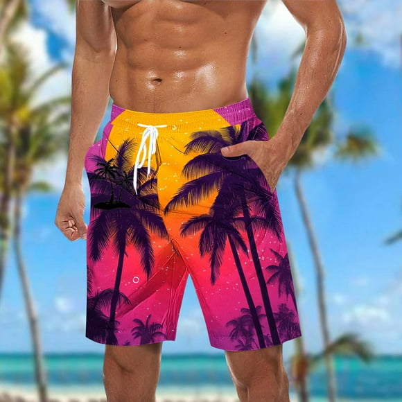 DIOAZUD Mens Swim Trunks 5 Inch Swimming Shorts with Drawstring Surfing Swim Shorts Quick Dry Bathing Suits Swimwear Tropical Palm Tree Print Swimming Trunks with Pockets