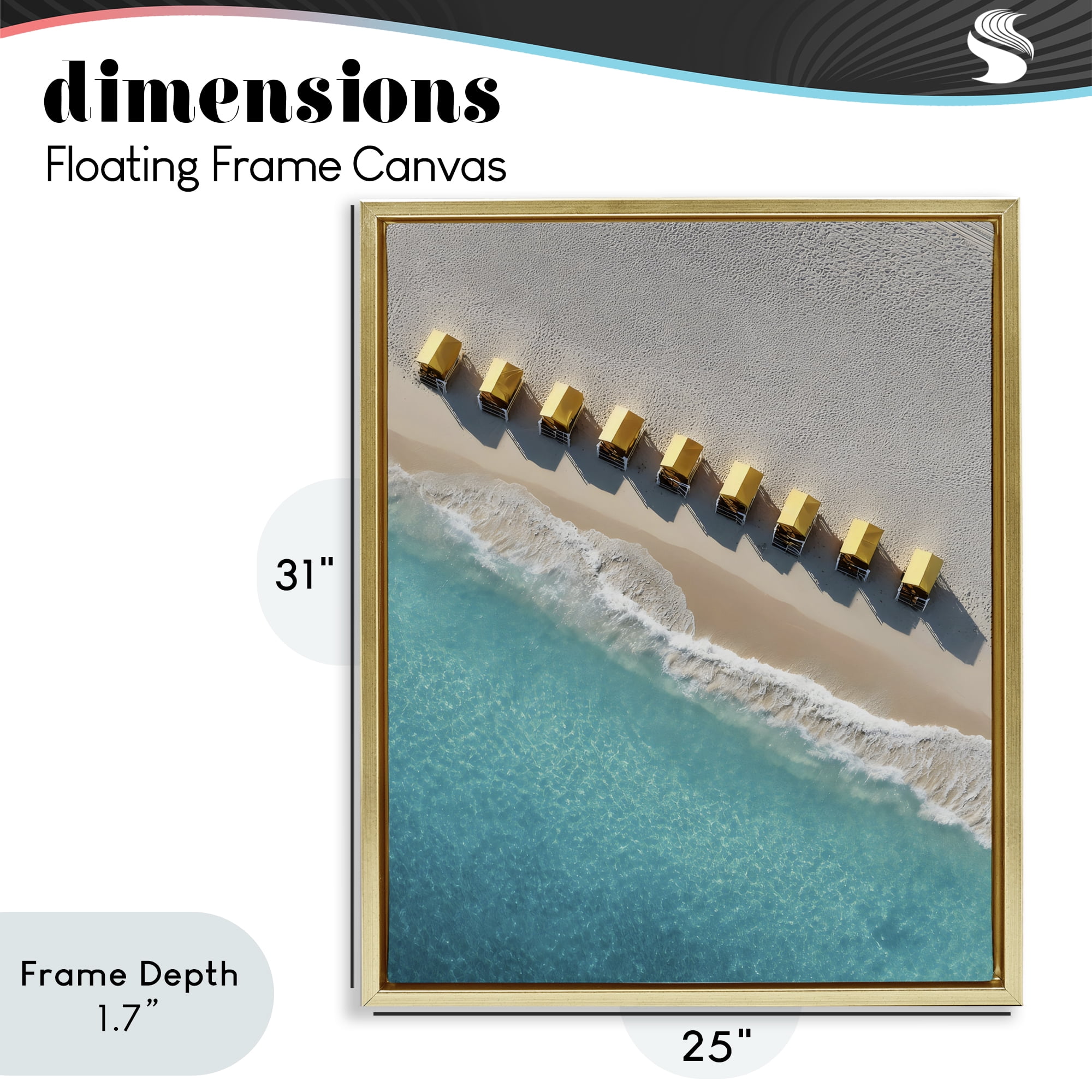 Stupell Industries Yellow Cabanas Along Shore Gold Framed Floater Canvas Wall Art, design by Franklyn Gregory