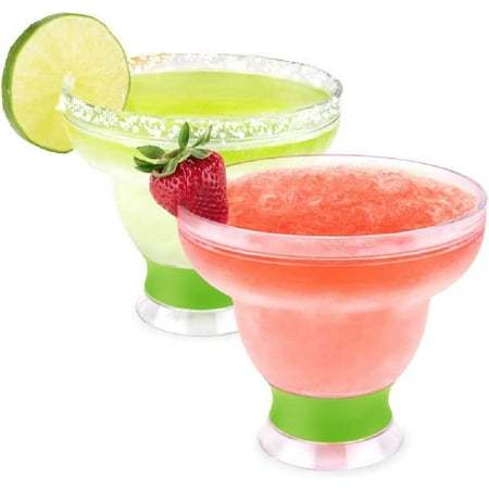 

Freeze Stemless Margarita Glasses | Double Walled Insulated Gel Chiller Plastic Margarita Glass Cups - Frozen Cocktail Glass Set of 2 | 12 oz - Green