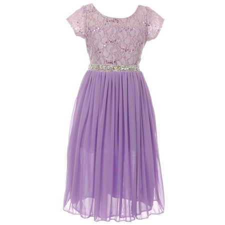 BluNight Collection - Little Girl Sparkle Sequin Lace Chiffon Junior Bridesmaid Flower Girl Dress USA Flower Girl Dress Flower Girl Dress (K64K35) Lavender ...