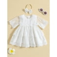thumbnail image 2 of Coduop Toddler Baby Girl Princess Dresses,Half Sleeve Round Neck Lace Dress,with Headband, 2 of 9