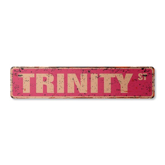 TRINITY Vintage Aluminum Street Sign Childrens Name Room Metal Sign rustic metal tin | Indoor/Outdoor | 18" Wide