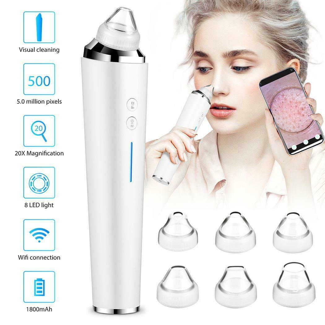 KUYT Electric Blackhead Vacuum with WiFi HD Camera 20X Microscope 5.0 Megapixels with 6 Replaceable Probes for Facial Pore Clean Compatible with Phone/Tablet/Computer,White KUYT Electric Blackhead Vacuum with WiFi HD Camera 20X Microscope 5.0 Megapixels with 6 Replaceable Probes for Facial Pore Clean Compatible with Phone/Tablet/Computer,White