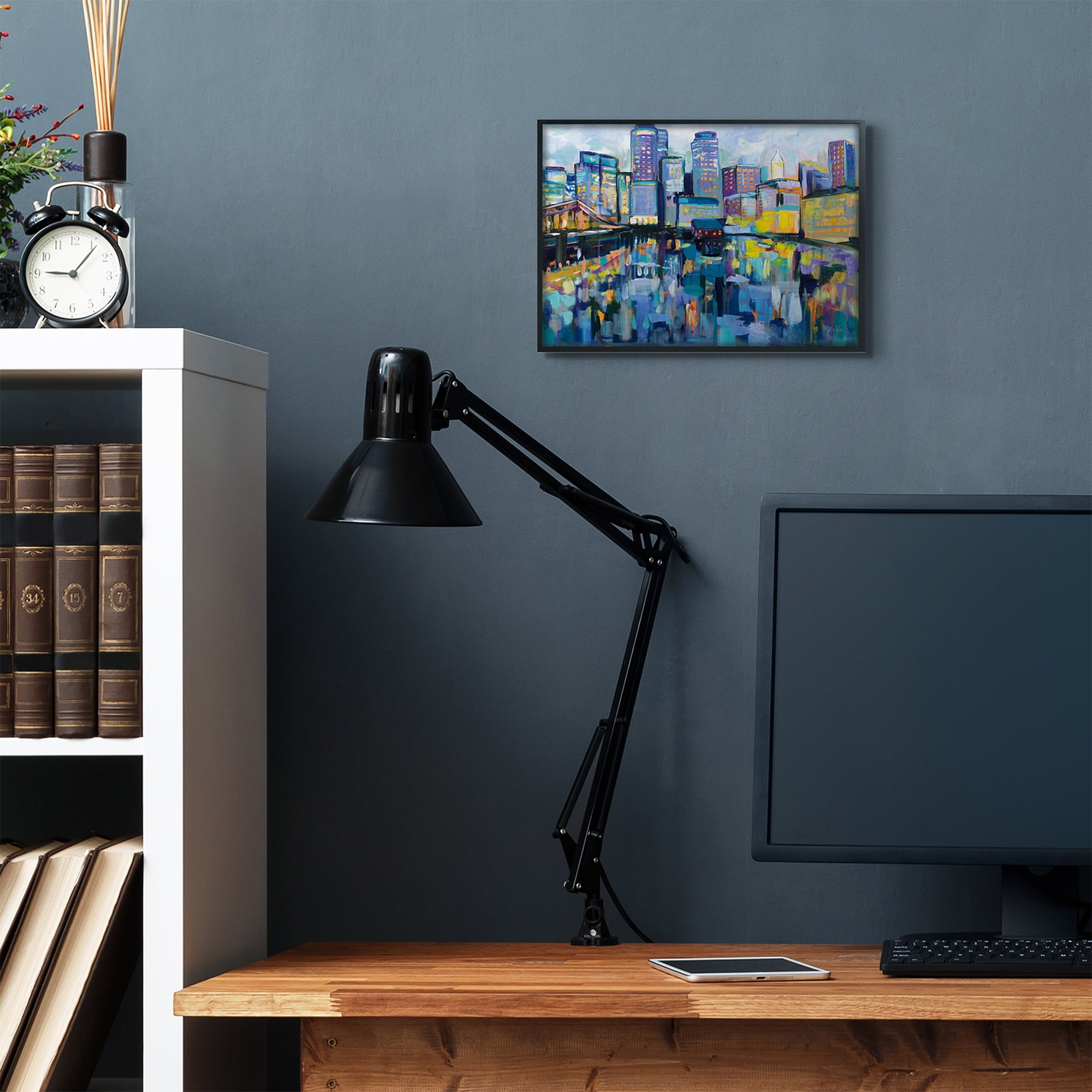 Stupell Industries Boston Harbor Abstract Cityscape Painting Black Framed Art Print Wall Art, 11x14, by Jeanette Vertentes