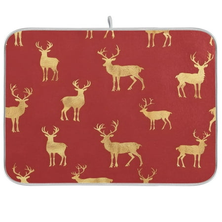 

joogoo Christmas Reindeers Dish Drying Mat Kitchen Counter Absorbent Drying Pad 18x24 in Drainer Rack