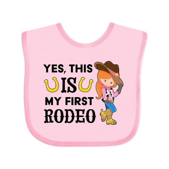 Inktastic Yes, This is My First Rodeo- Cowgirl in Hat and Boots Girls Baby Bib
