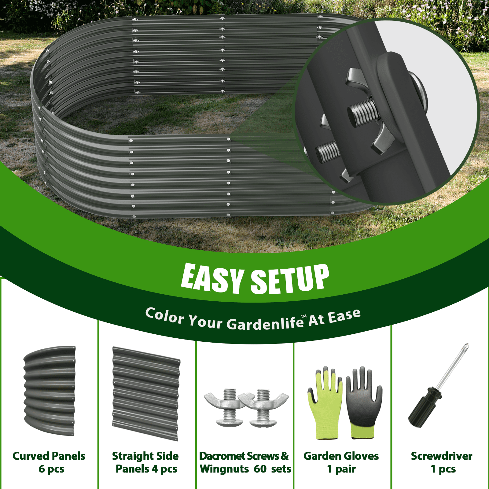 TRAMULL 6X3X2 ft Galvanized Raised Garden Bed, Oval Above Ground Modular Metal Planter Boxes Outdoor for Vegetables Flowers Herbs, Anti-Rust & Easy-Setup, Quartz Grey