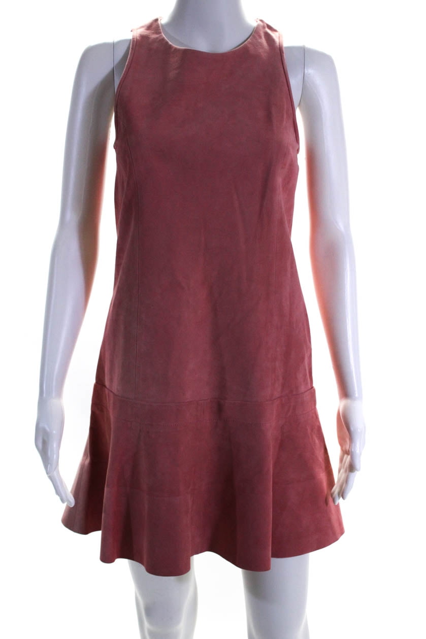 Pre-owned|Balenciaga Womens Suede Round Neckline Sleeveless Shift Pink Size EUR 36 -