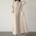 thumbnail image 2 of Women Cotton Linen Maxi Dress 3/4 Sleeve Crewneck Slit Shift Dresses Plus Size Casual Fall Trendy Oversized Tshirt Dress, 2 of 7