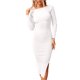 thumbnail image 4 of Vestido tipo suéter blanco con cuello en V para mujer, vestido informal ajustado con mangas largas y abertura en la parte delantera y trasera,S, 4 of 7
