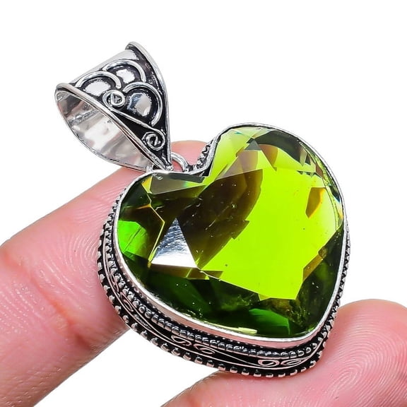 Peridot Gemstone Handmade 925 Sterling Silver Jewelry Pendant 2.17" AH-794