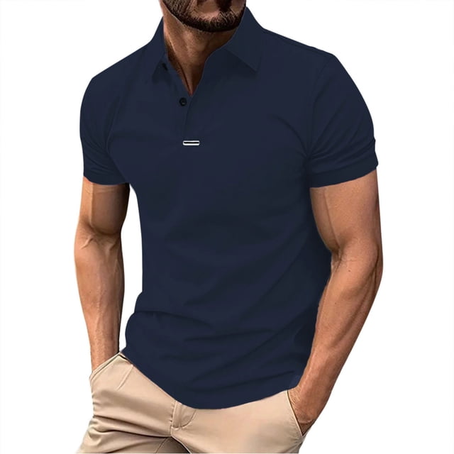 YDLCAFD European Pure Color and Versatile Men Casual Loose Collar Button Open Collar Ribbed Sports Short Sleeved Shirt