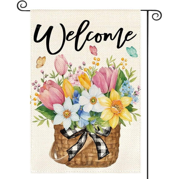 Spring Garden Flag 12x18 Inch Double Sided Outside, Floral Welcome Yard Outdoor Flag