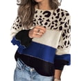 thumbnail image 2 of Female Oversized Knit Sweater, Casual Long Sleeve Pullover, Fall Winter Top, Leopard Soft Long Sleeve Knitwear Blue XXXL, 2 of 7