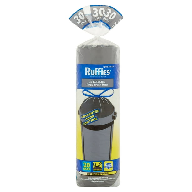 Ruffies 30 Gallon Large Trash Bags, 20 count