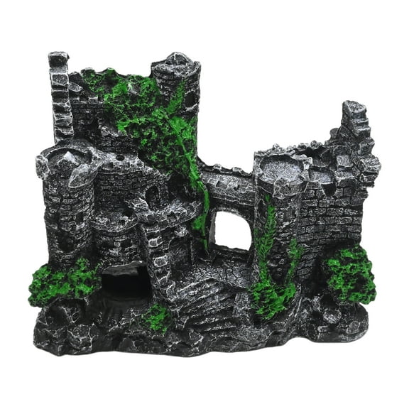 Aquarium Castle Decoration, Sturdy Resin Ornament for Freshwater and Saltwater Tanks, Green Rock Cave Design Landscape