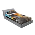 thumbnail image 2 of Ambesonne Vintage Fitted Sheet & Pillow Sham Set, Old Town Bridge Night, Twinxl, Grey Orange, 2 of 2