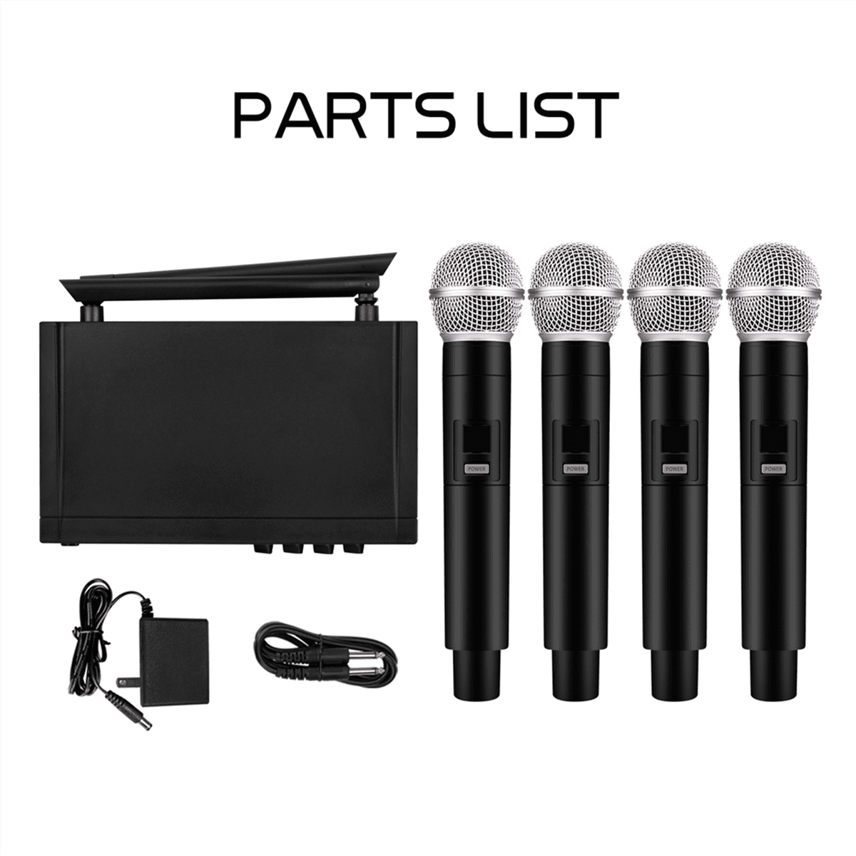 VM304 Audio 4-Channel Wireless Microphone System Handheld Mic 80M Range for Karaoke Speech Singing Portable Set US Plug