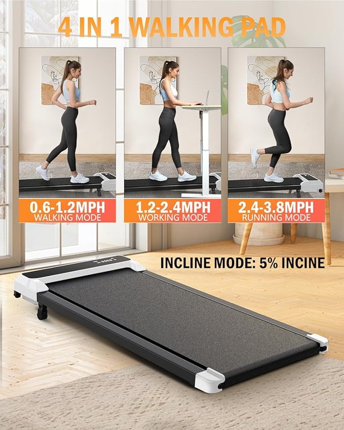 Under Desk Treadmill - 2 in 1 Walking Pad Treadmill of Compact Space, 2.5HP Quiet Desk Treadmill with Remote Control, LED Display, Portable Treadmill for Home Office,White
