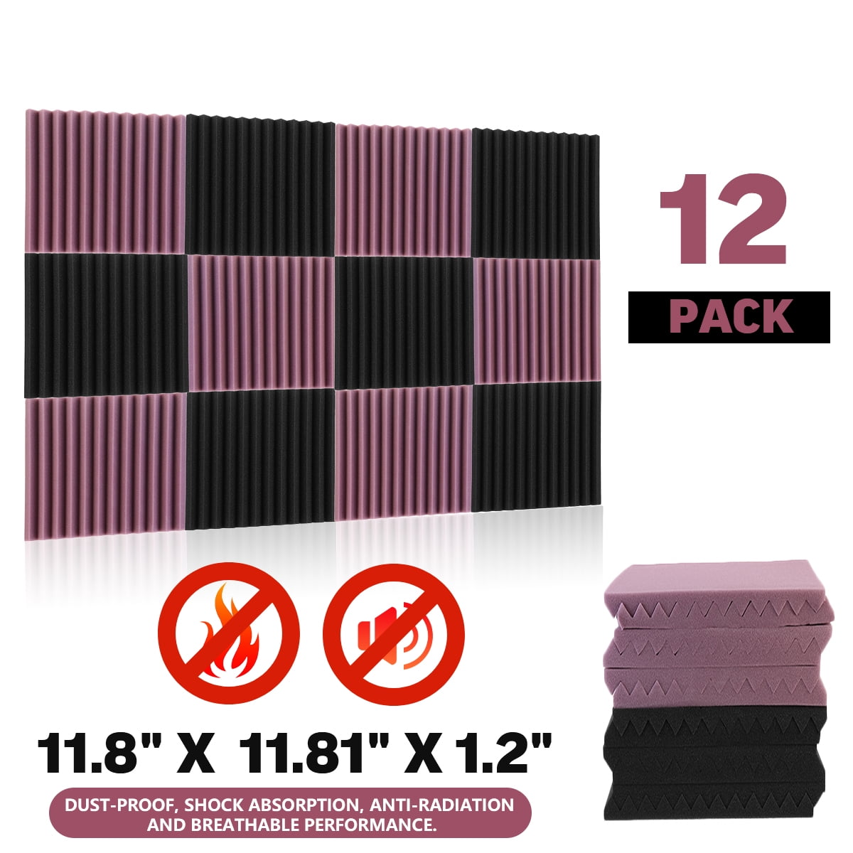 Blue/Charcoal Pro Studio Acoustics 12 Pack 12x12x2 Acoustic Wedge Foam Absorption Soundproofing Tiles 