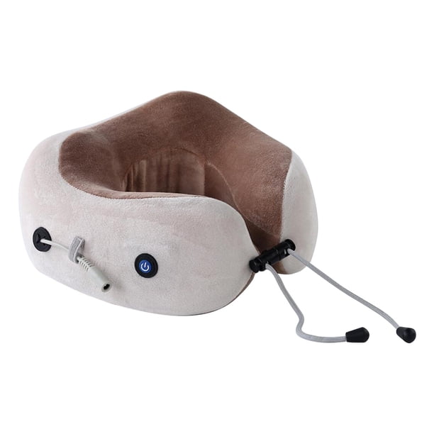 ador de cuello eléctrico almohada de espuma en U para el dolor de viaje - Marrón de vibración Vibración marrón Sunnimix Almohada de masajeador de cuello eléctrico