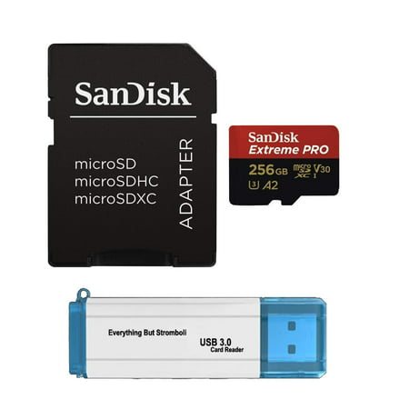 SanDisk 256GB Micro SDXC Extreme Pro Memory Card Bundle Works with GoPro Hero 7 Black, Silver, Hero7 White UHS-1 U3 A2 Plus (1) Everything But Stromboli (TM) 3.0 Micro/SD Card