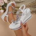 thumbnail image 3 of Modisza Womens Rhinestone Low Wedge Sandals Summer Dressy Platform Slide Sandal Clear Strap Open Toe Flower Shoes for Party Size 9.5 White, 3 of 7