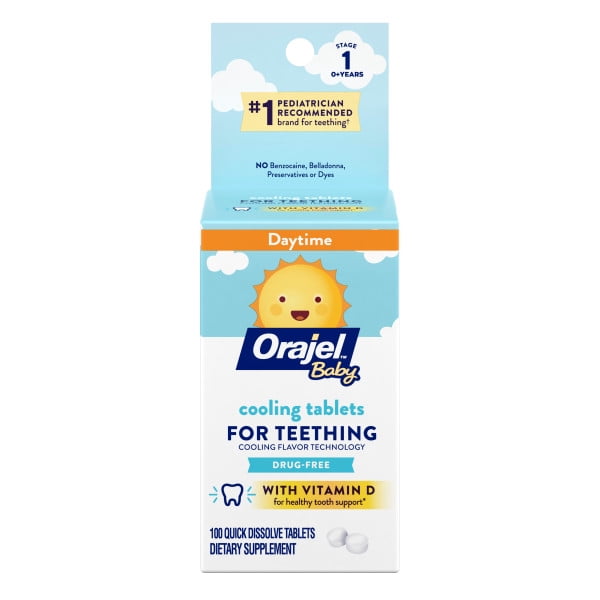 Orajel Baby NonMedicated Cooling Tablets for Teething with Vitamin D, 100 Count