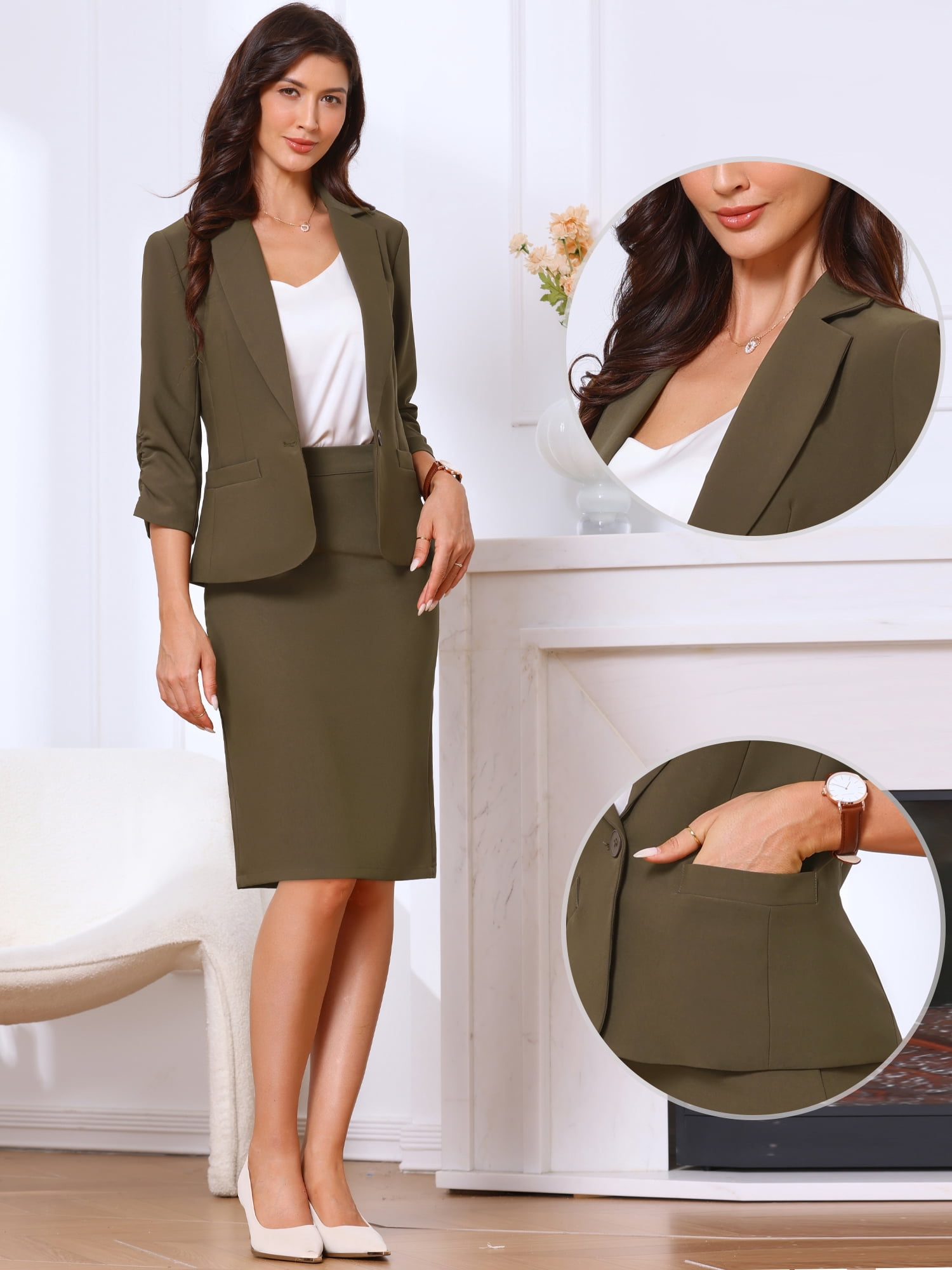 DARING DIVA 2 Pcs Women's Business Blazer and Pencil Skirt Suit XS Coffee