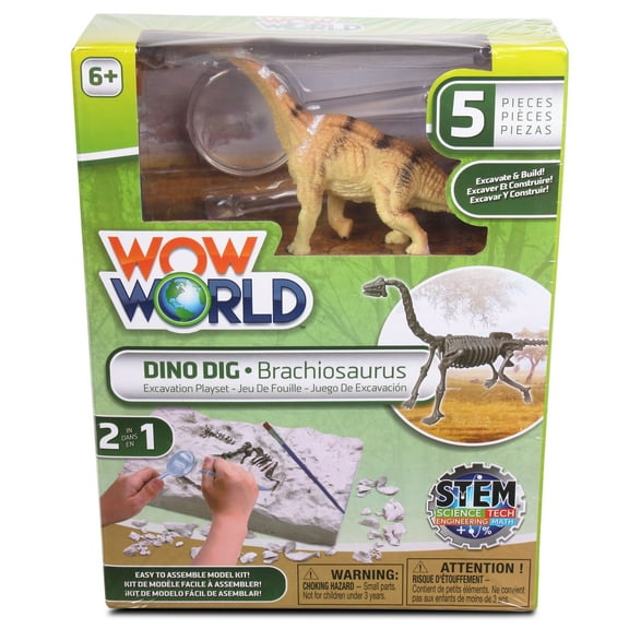 WowWorld: Dino Dig - Brachiosaurus - All-In-One Dinosaur Skeleton Excavation Kit, Tools & Construction Figurine, Educational Science Toy, Kids Ages 6 