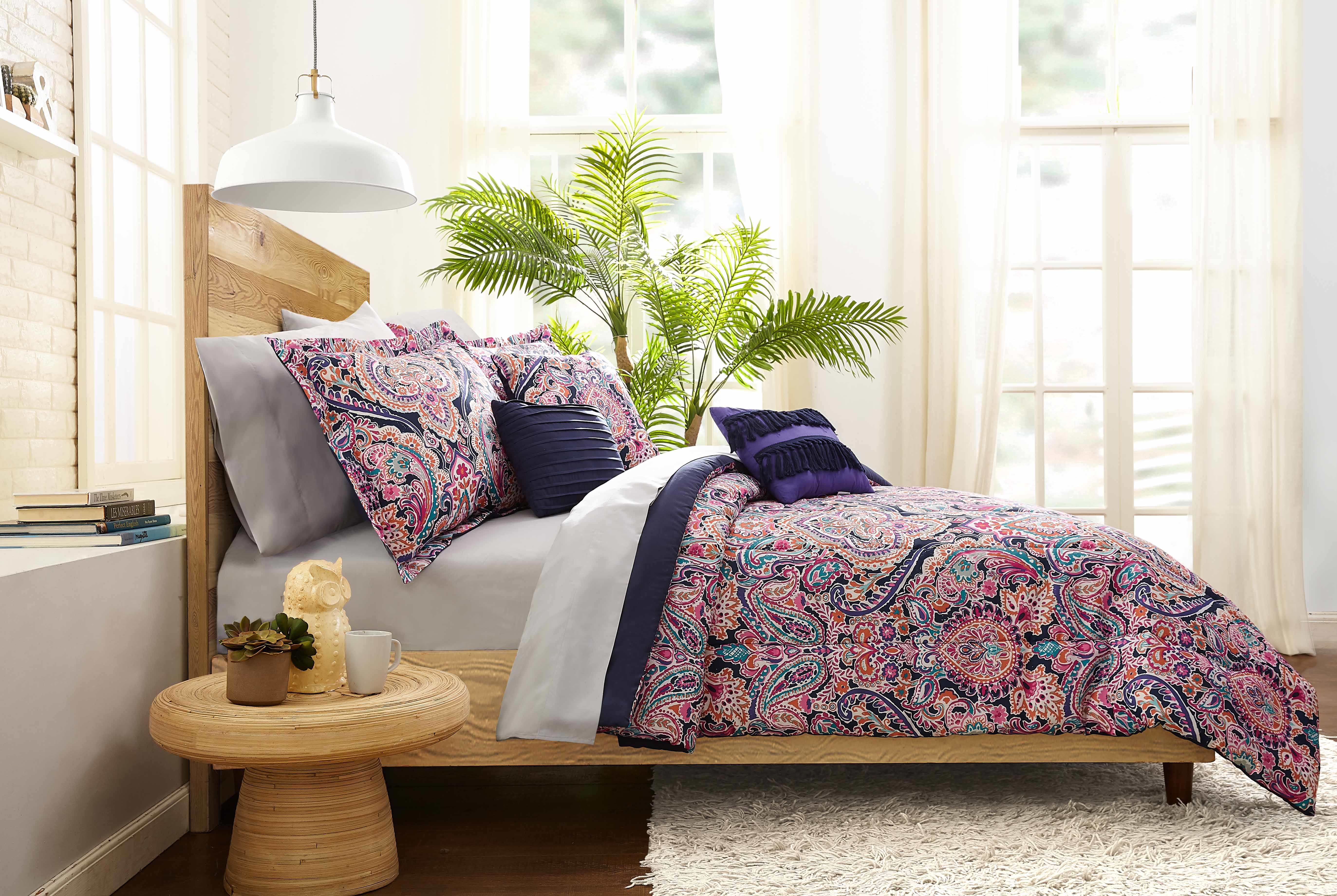 Mainstays Purple and Blue Medallion 10 Piece Bed in a Bag Comforter Set With Sheets, Queen