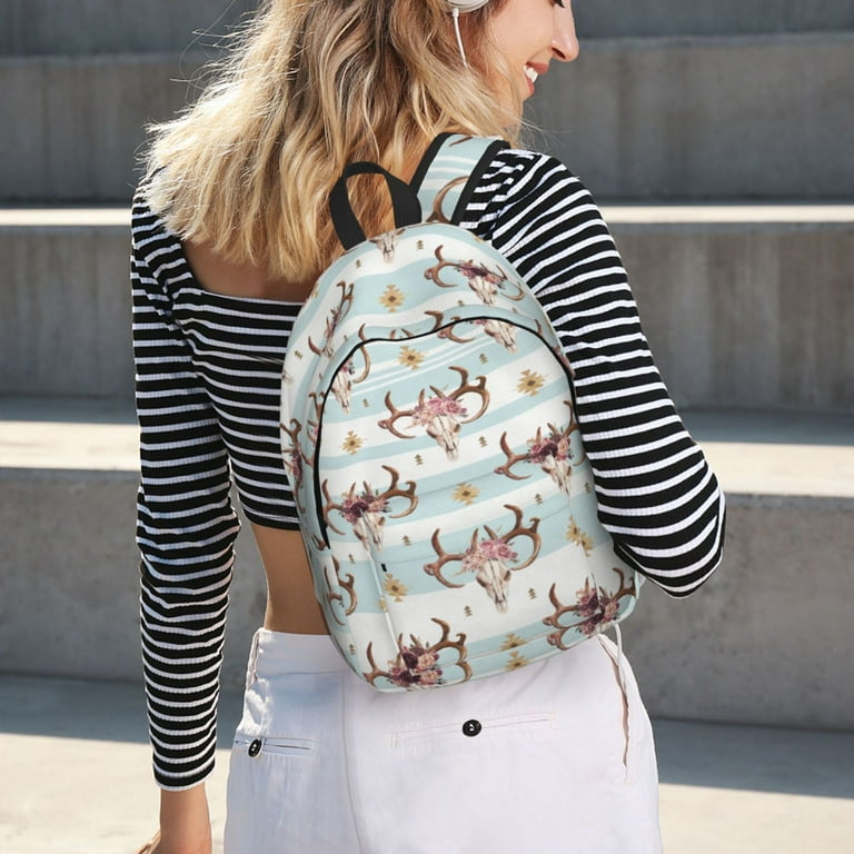 boho floral deer skull Indian Backpack for School Canvas Backpack Bookbag School Backpacks for Boys Girls College Student Travel Work Laptop Backpack Carry On Backpack for Women Men Walmart