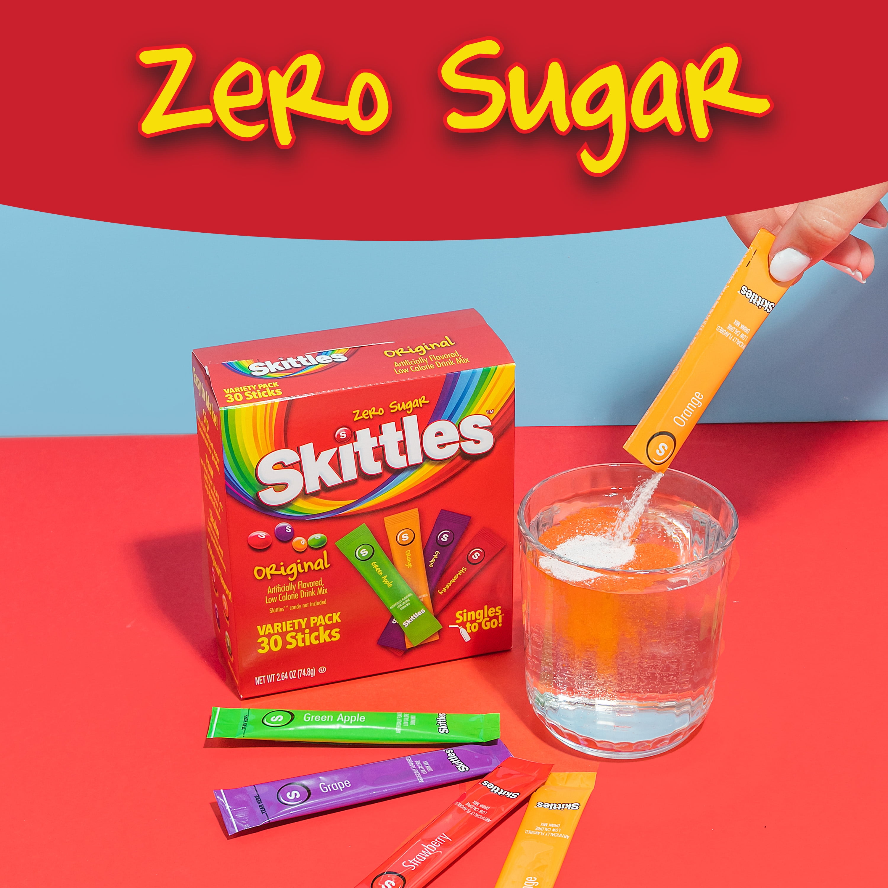 (6 pack) Skittles Zero Sugar Variety Pack Singles-to-Go Powdered Drink Mix, Original, 30 Count Packets