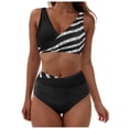 thumbnail image 4 of Women High Waisted Bikini Sets Two Piece Swimsuit Tummy Control Bathing Suit V Neck Swimwear Push Up Cross Swim Suit (Black, M), 4 of 9