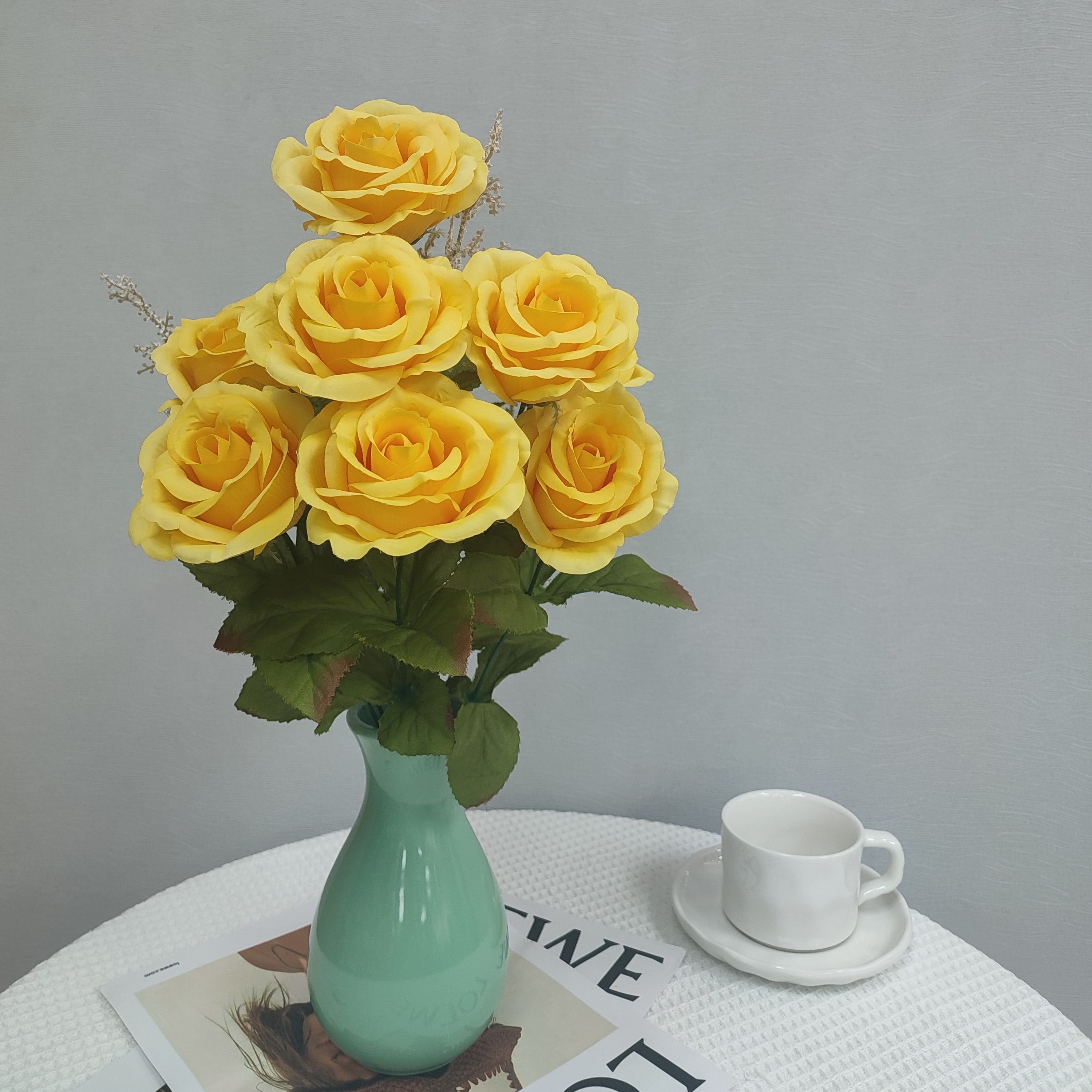 (2 pack) Mainstays 17.5 in Indoor Artificial Rose Bush, Yellow Color.