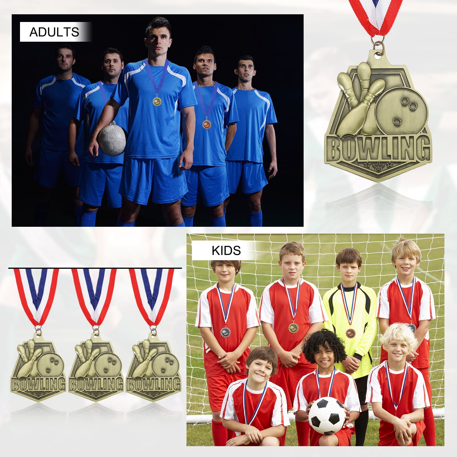 Uxcell Bowling Games Embossing Award Medals with Ribbons, Winner Medals Prizes for Competitions Sports Party Gold