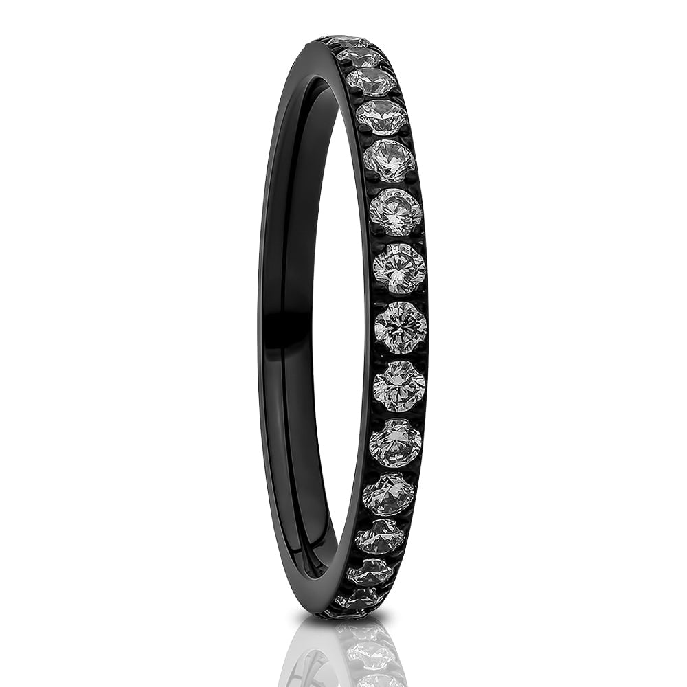 Black Eternity Ring,Titanium Ring,CZ Wedding Ring,Ladies Wedding Ring