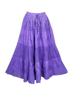 Mogul Women Purple Maxi Skirt Embroidered Hippie Gypsy Boho Chic Beachwear Flared Long Skirts S/M