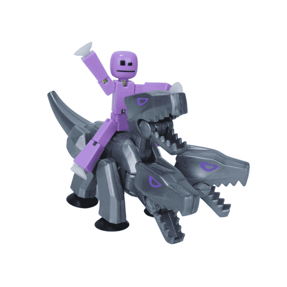 Zing StikBot & Mega Monster Stop-Motion Animation Pack – Exclusive Lavender Purple StikBot Silver Cerberus Figure, Creative Toy for Kids Age 4